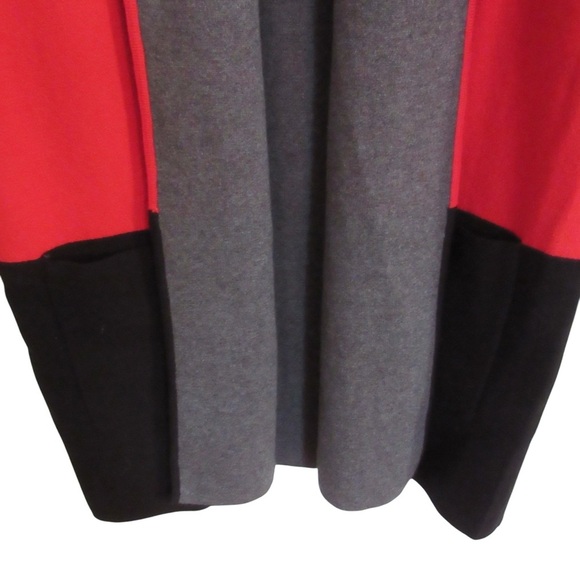 Burgess Red Sweater Cardigan Travel Coat Small Long Line Open Front - Picture 6 of 11